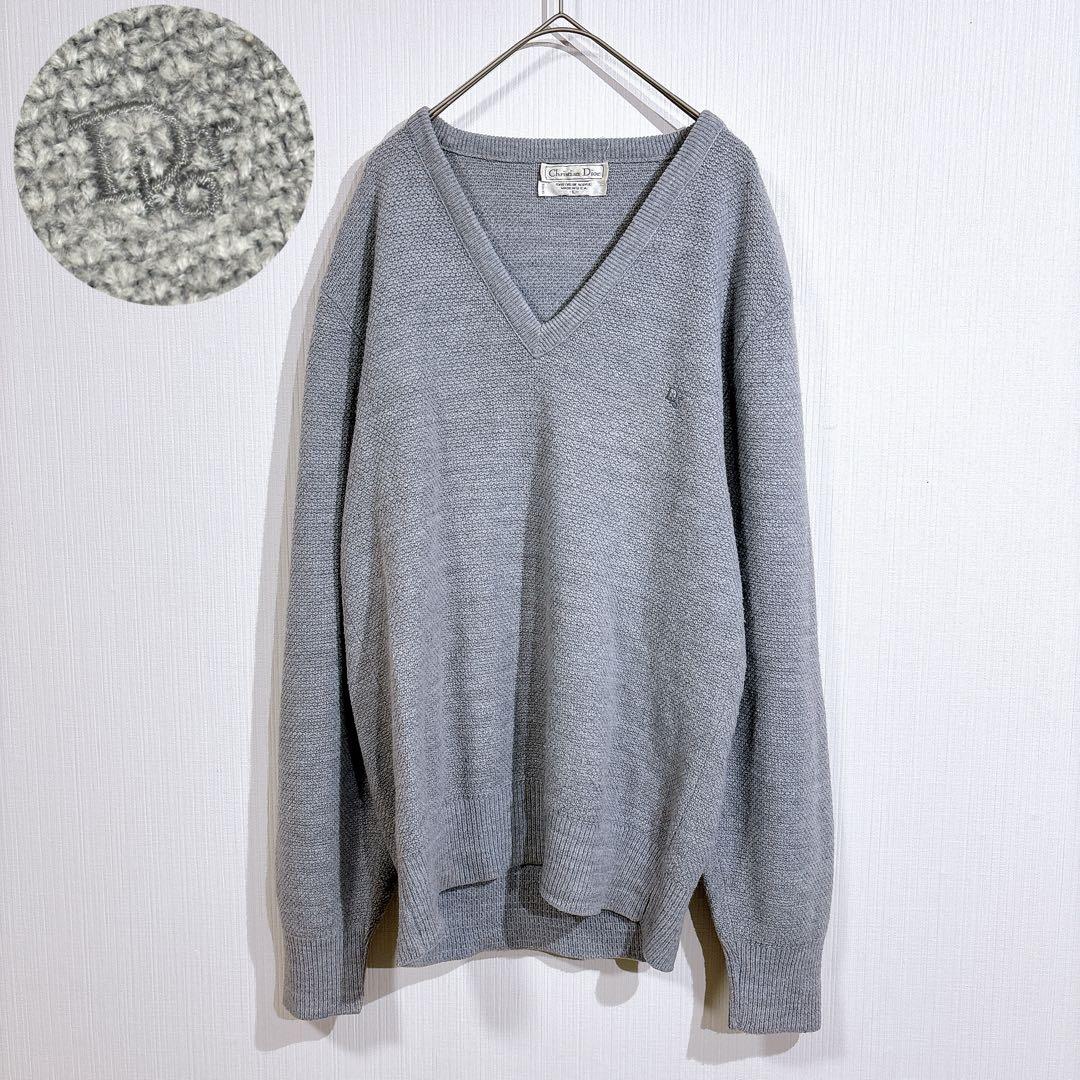 美品◇ディオール　ビンテージ　Ｖネックニット　Diorロゴ刺繍 90s USA製
