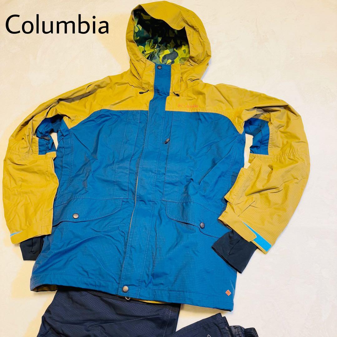 【美品】コロンビア　スノボーウェア　黄土色×ブルー　L