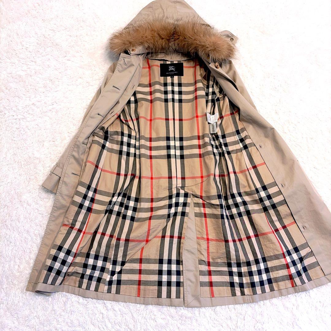 美品✨貴重4way 襟裏メガチェック バーバリーロンドン フォックスファー 36