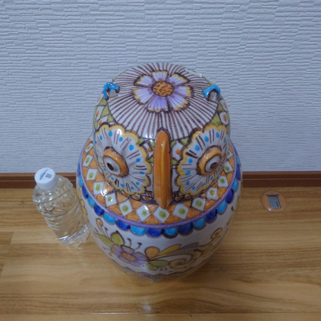 ★レア★イタリア製 フクロウ 陶器 置物 蓋付き壺 ハンドペイント インテリア