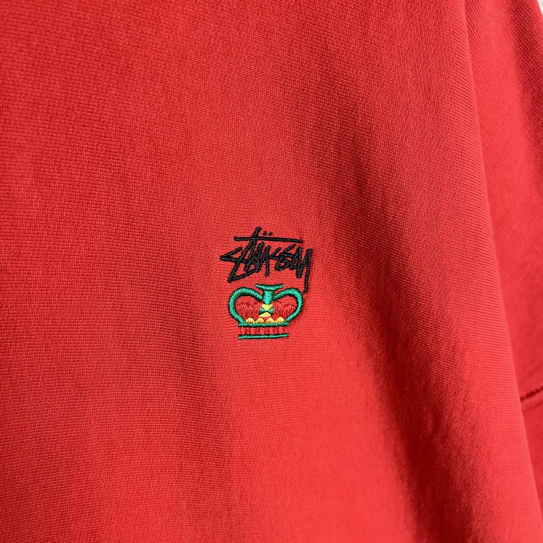 STUSSY◎クラウンロゴ刺繍 XL ビッグサイズ パーカー D332