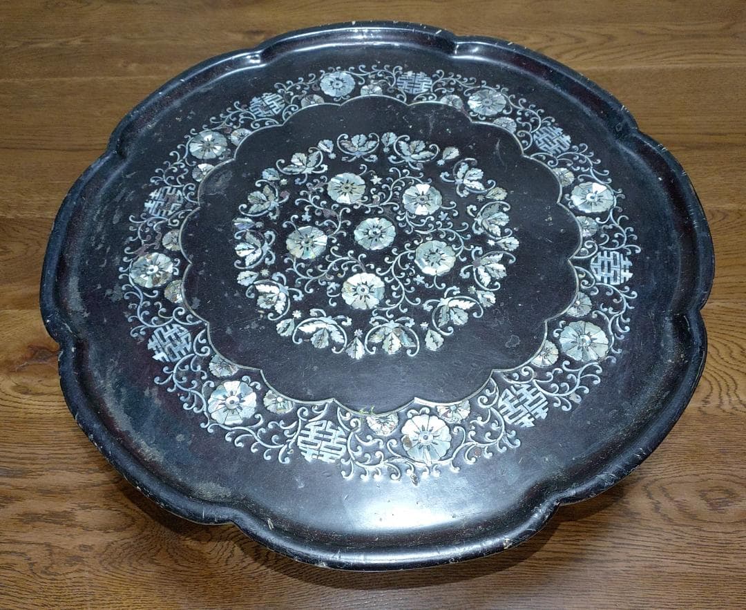 ■韓国 螺鈿細工 丸座卓 ローテーブル アンティーク ちゃぶ台 折りたたみ机