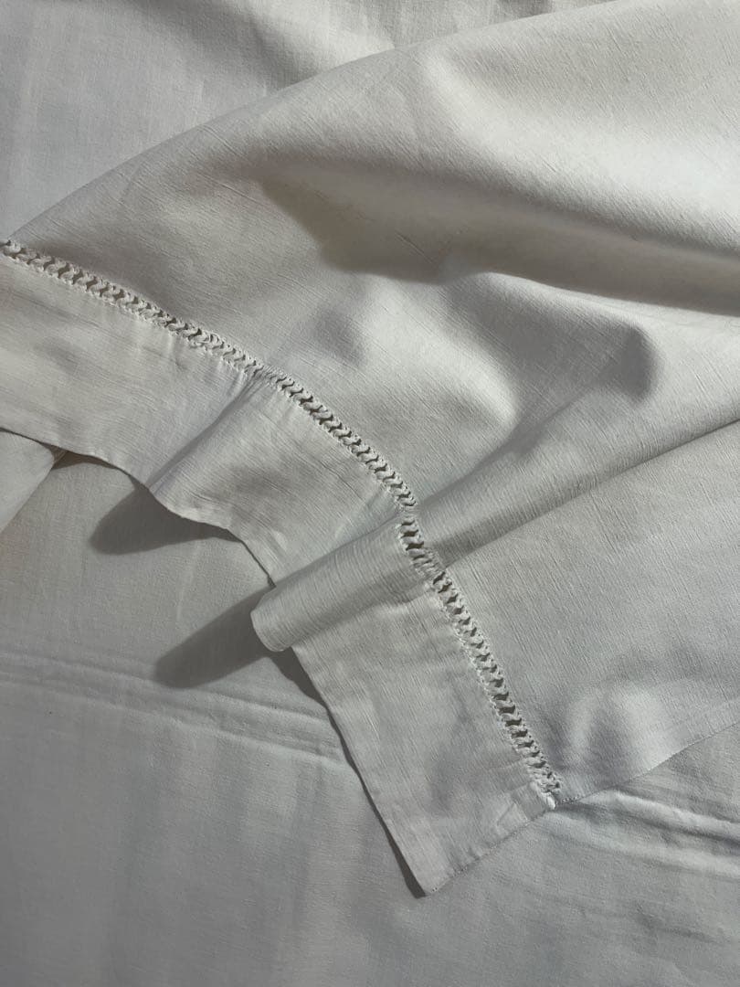 ◆フランスアンティーク｜美品手刺繍イニシャル大判リネンシーツ白マルチクロス布生地