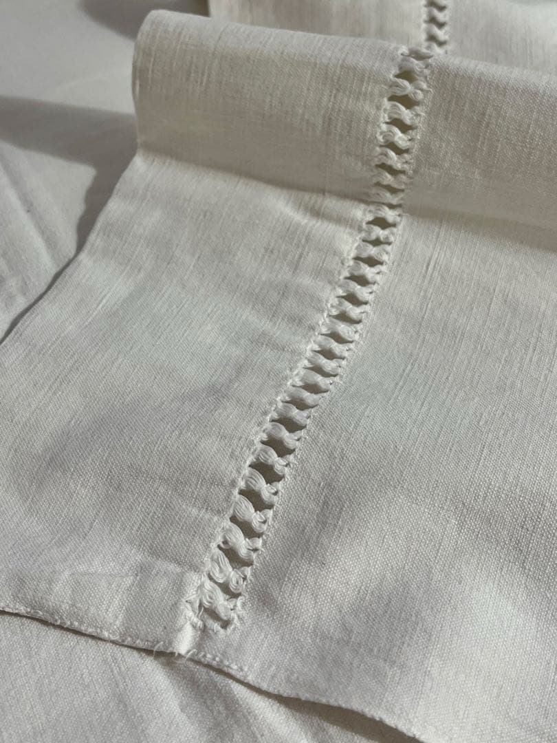 ◆フランスアンティーク｜美品手刺繍イニシャル大判リネンシーツ白マルチクロス布生地