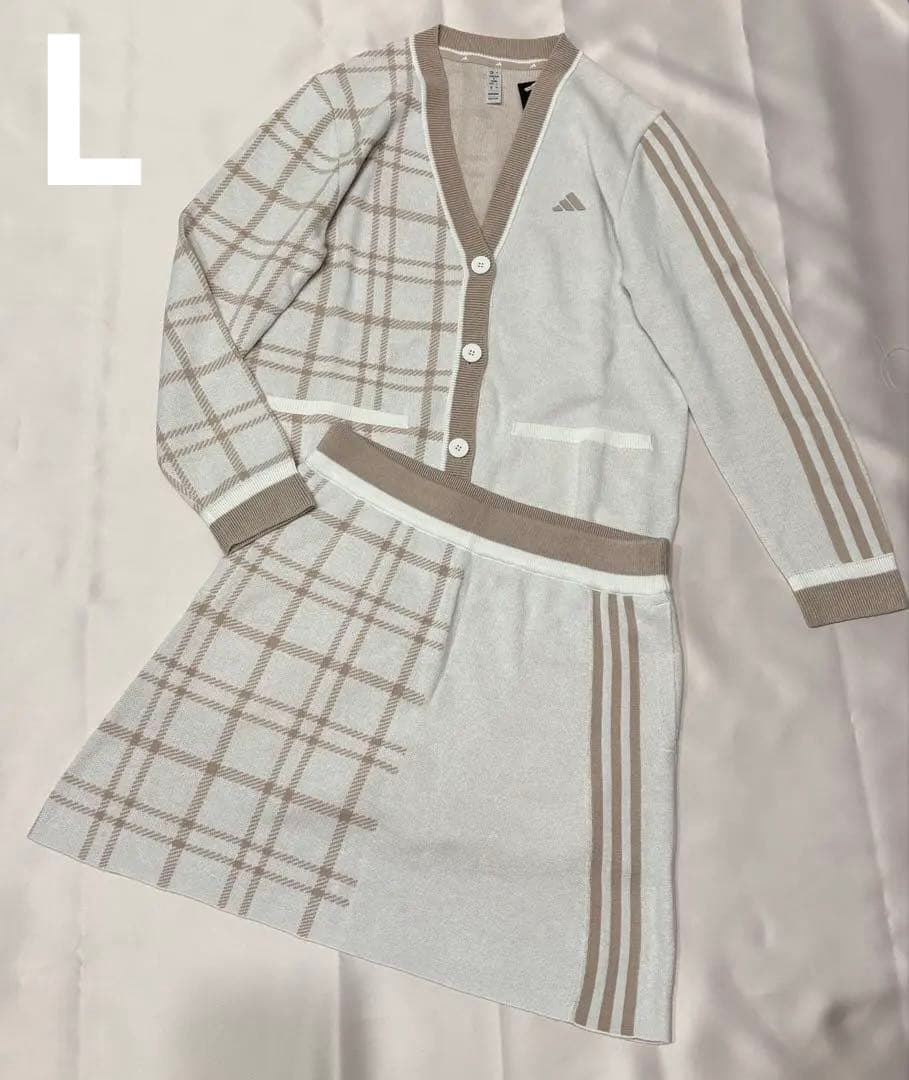 新品adidas ゴルフ　上品なクラシックスタイルセットアップ チェック　ニット