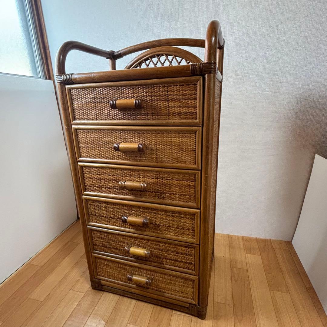 藤ラタン　チェスト　6段引き出し　カゴ収納家具　箪笥　整理棚