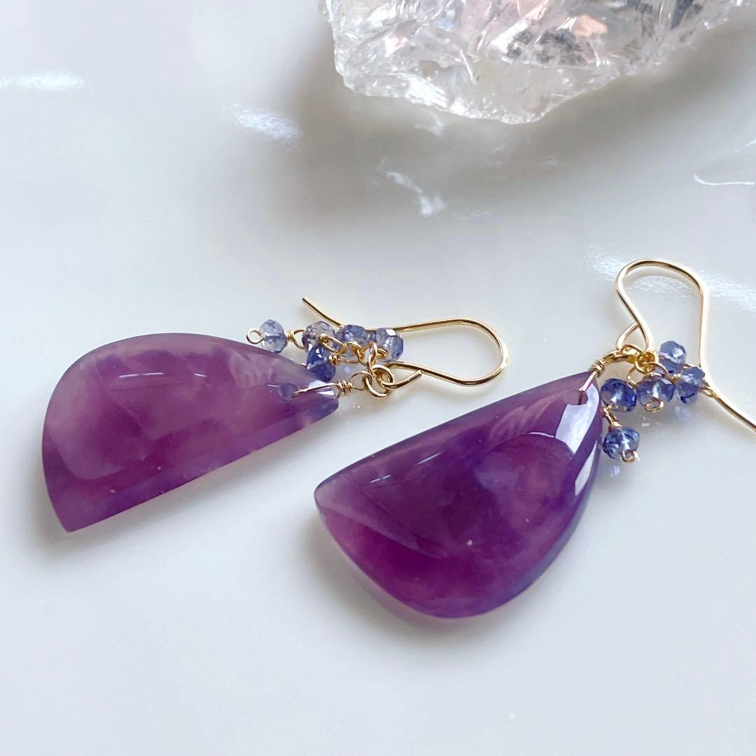 Kaya◆一点物✧パープルアゲート×アイオライトピアス✧14kgf