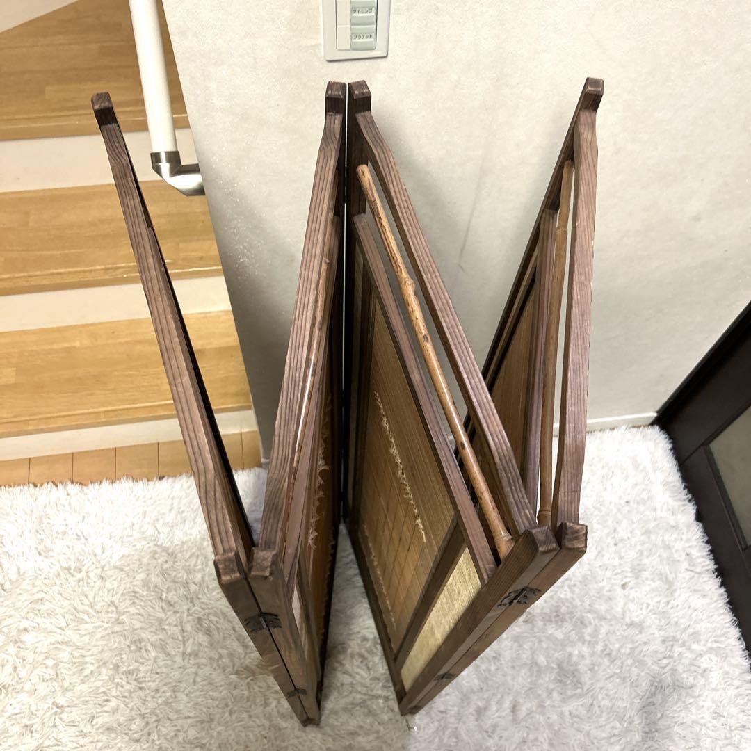 衝立 和風 屏風 和室 パーテーション 4連 間仕切り家具 木製 竹 昭和