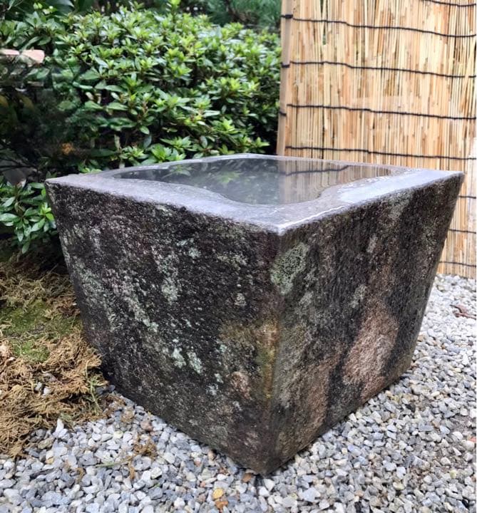【扇型四角水鉢・蹲】造園水石飾り石バードバス箱庭