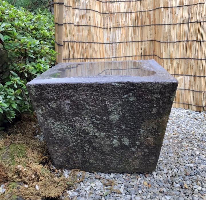 【扇型四角水鉢・蹲】造園水石飾り石バードバス箱庭