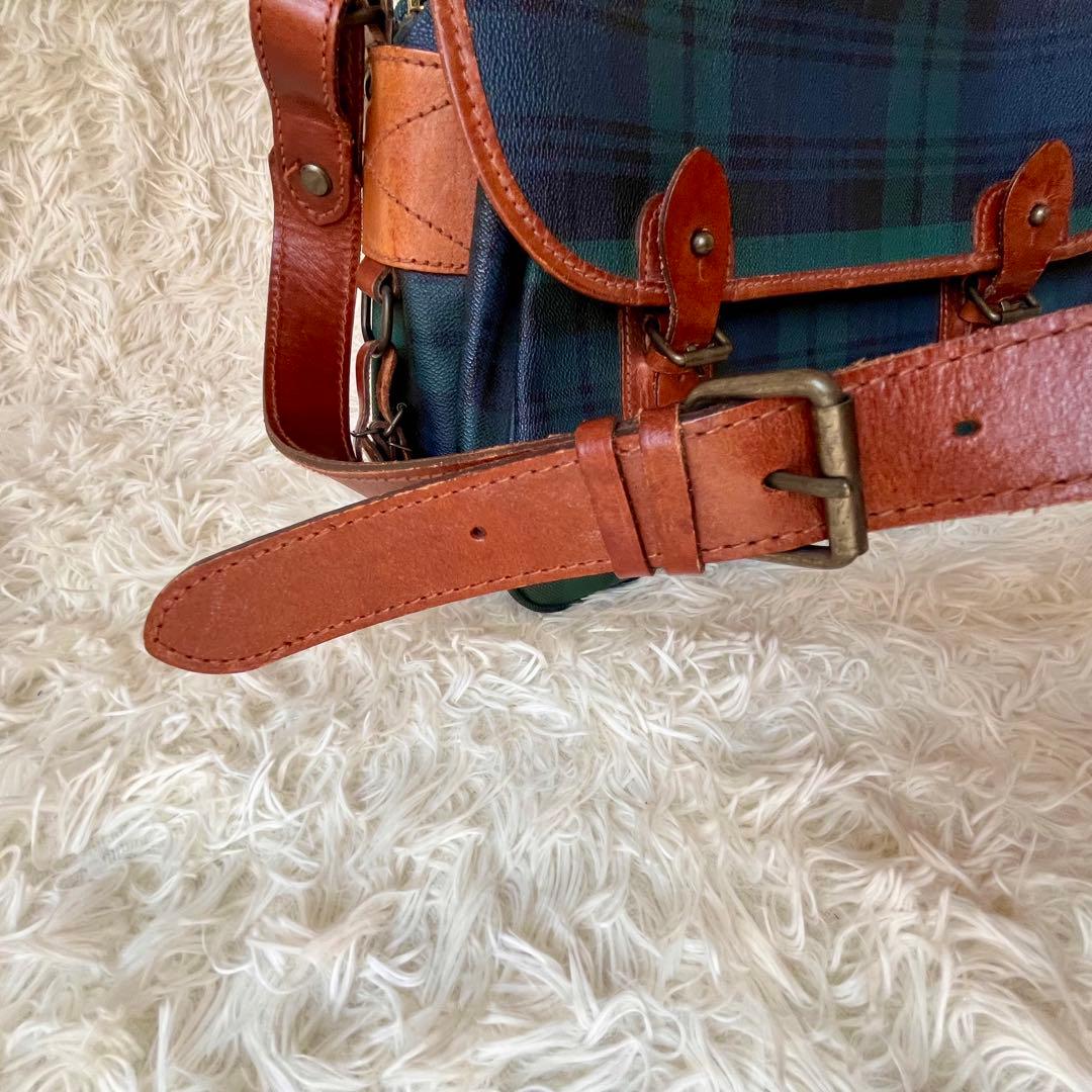 【美品】ポロ ラルフローレン PVC レザー メッセンジャーバッグ チェック柄