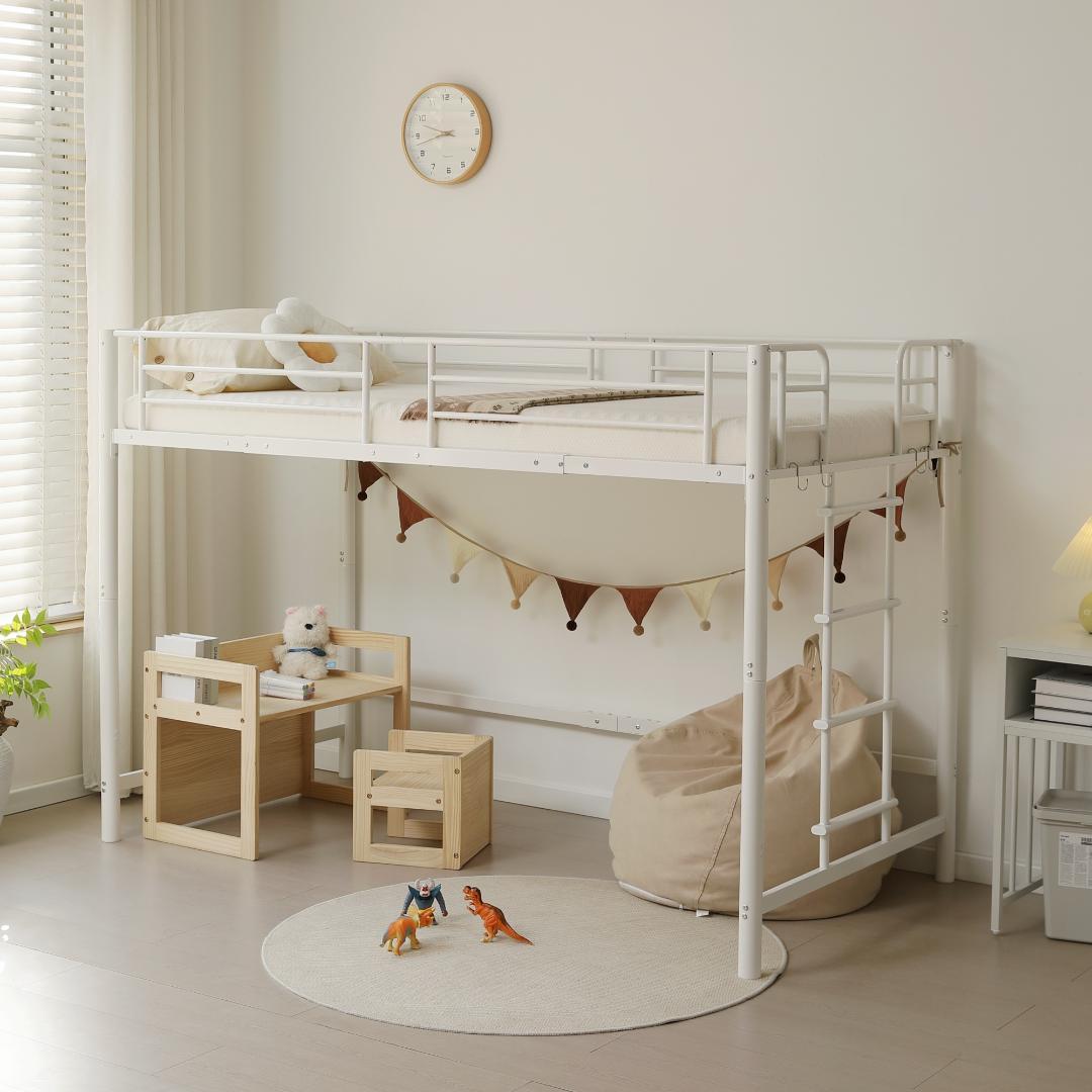 超人気！【高さ140cm】ロフトベッド 耐荷重150kg 一人暮らしWhite