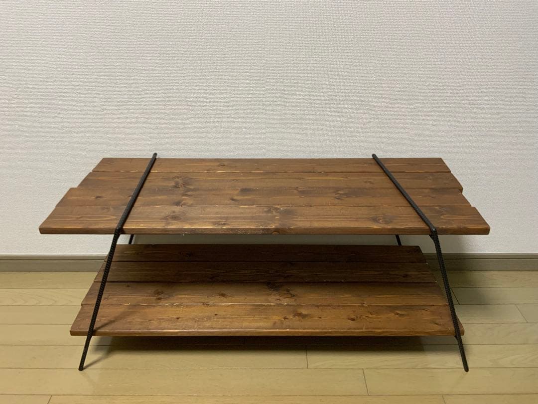 ブラウン木製アイアン オープンシェルフ 2段