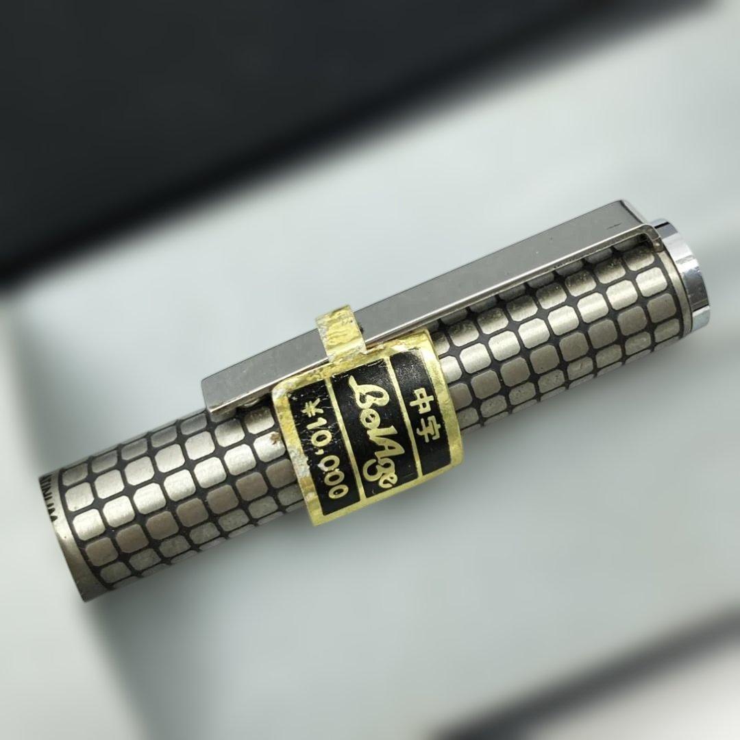 14K-WG プラチナ万年筆 格子柄 中字 保管品