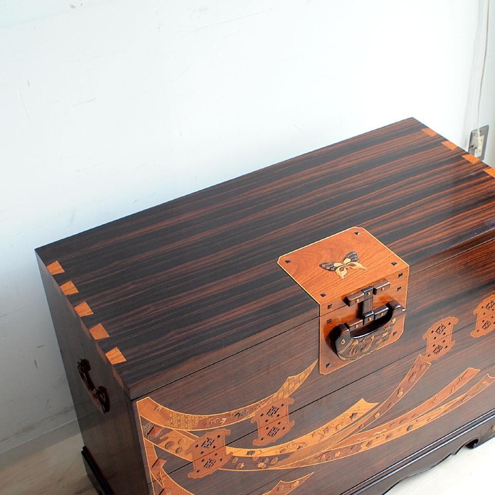 木象嵌 唐木無垢材 3段チェスト 鍵無 寄木 ZR24121