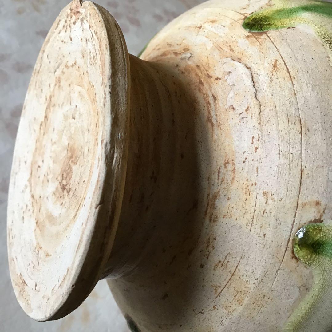 時代　唐綠黄秞竜耳瓶　中国