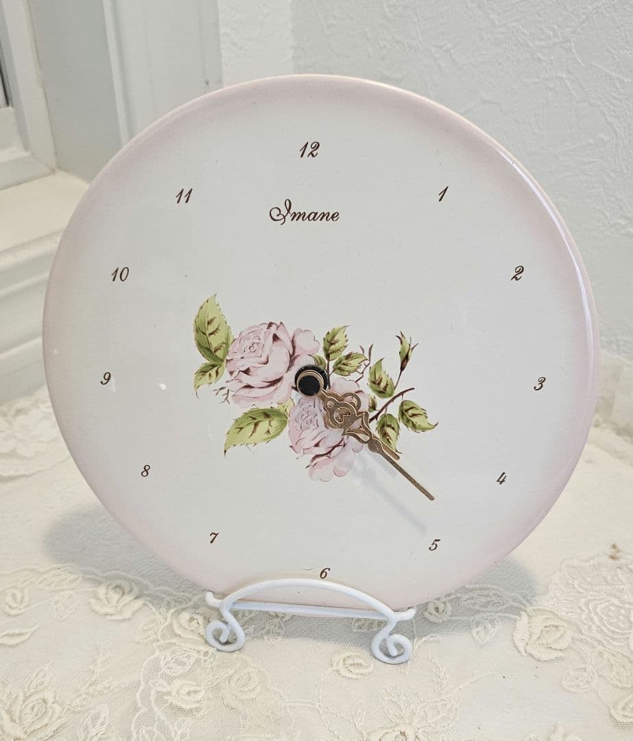 イマンimane ダイアナローズ 壁掛け時計大 陶器　アンティーク シャビー