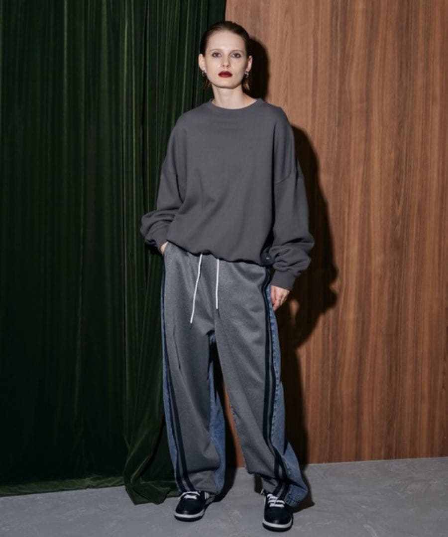 新品 WONEM スウェットブロッキングラインデニムパンツ