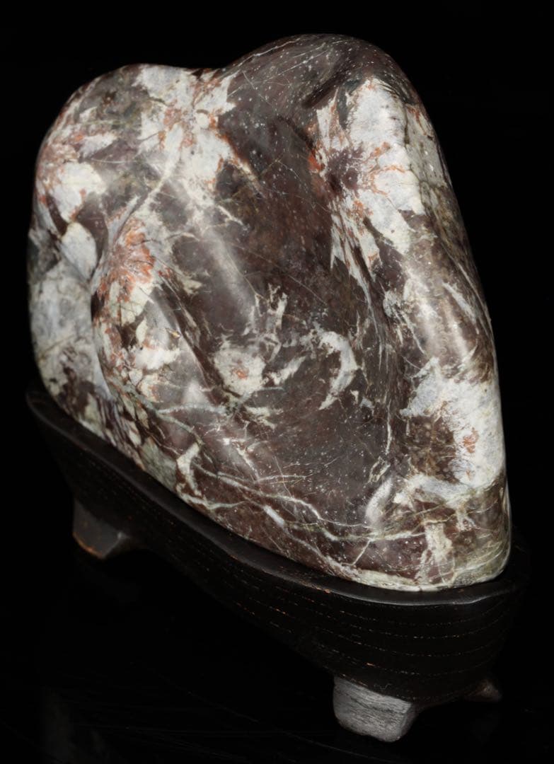 菊花石 菊紋石 小菊石 紋石 白菊 鑑賞石 水石 原石 自然石 台座付 729g