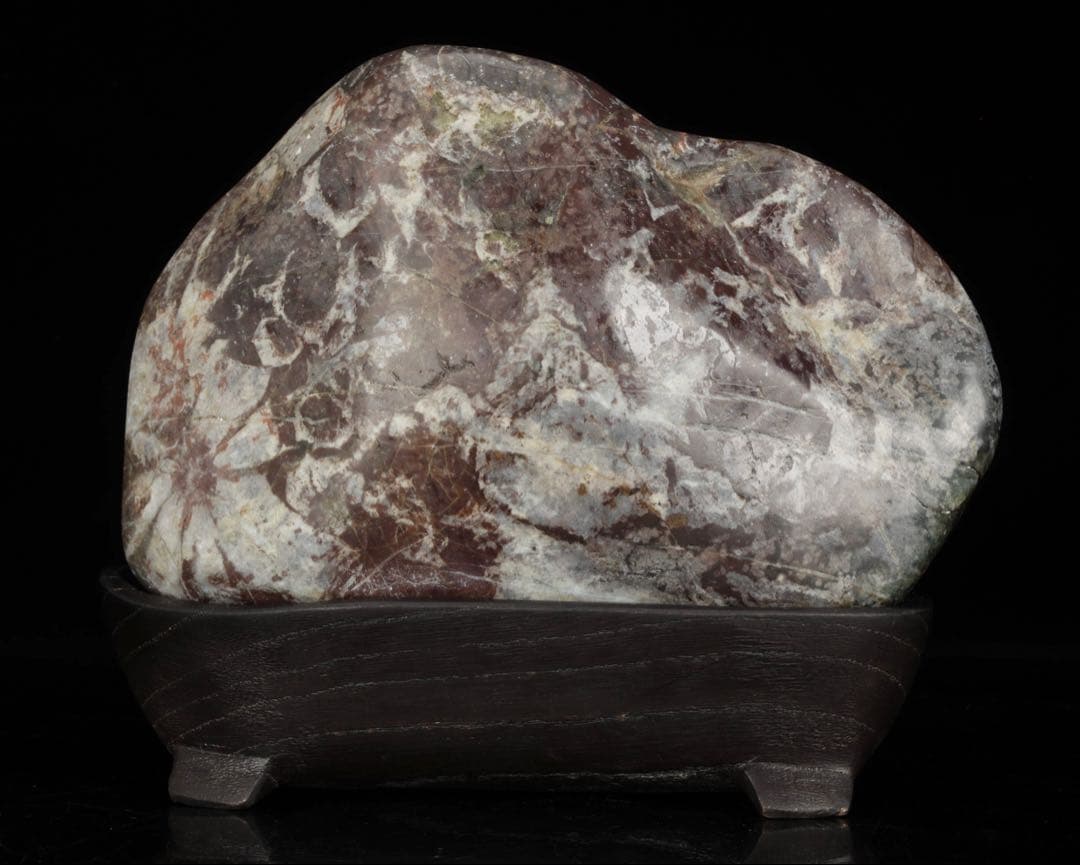 菊花石 菊紋石 小菊石 紋石 白菊 鑑賞石 水石 原石 自然石 台座付 729g