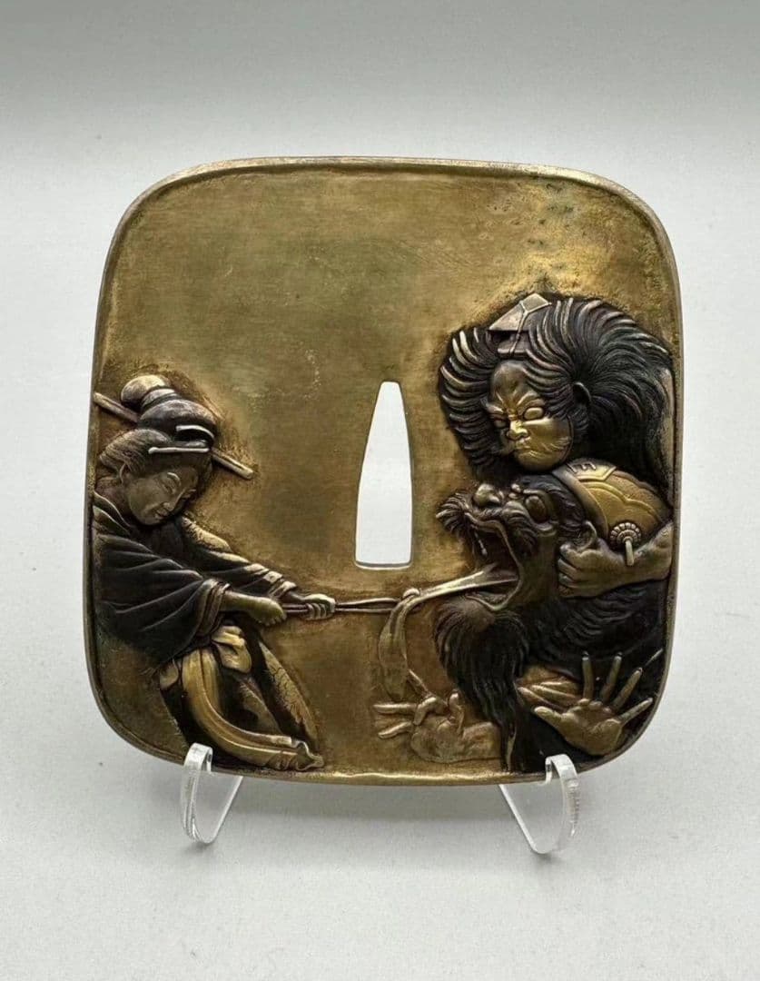 時代名品 浄明軒 鈴木容光刻 閻魔舌抜き図大鍔 鐔 日本刀 刀装具 刀剣 武具