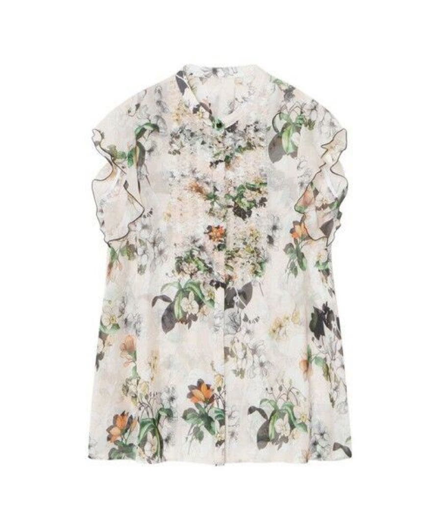 アナイ bouquet プリント ミニフリルブラウス