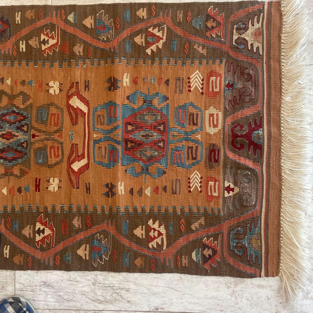 トライバルパターンキリム　ヴィンテージウール