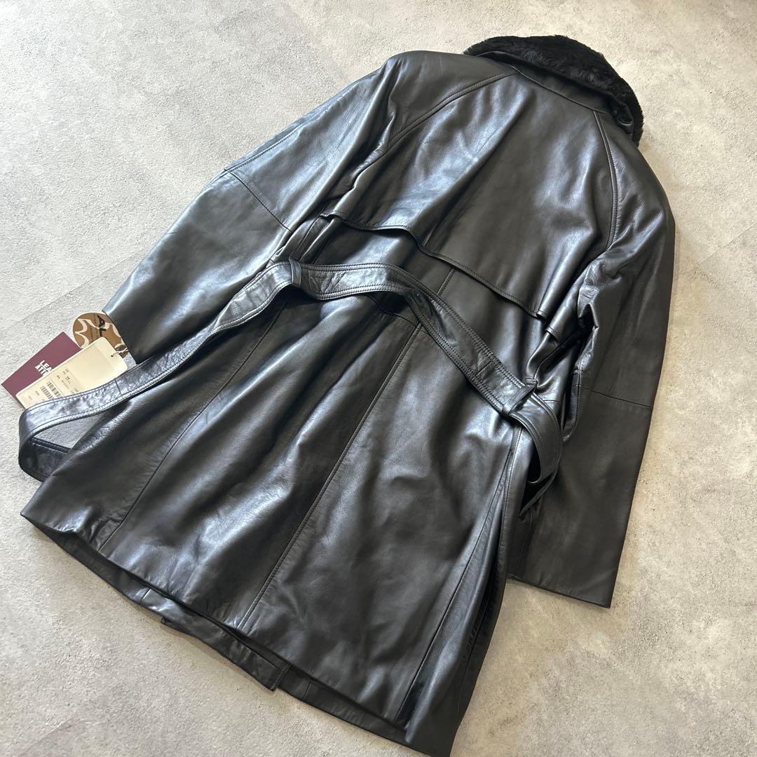 新品タグ付✨ラムレザー ファー付 トレンチコート 定価25万 ブラック M