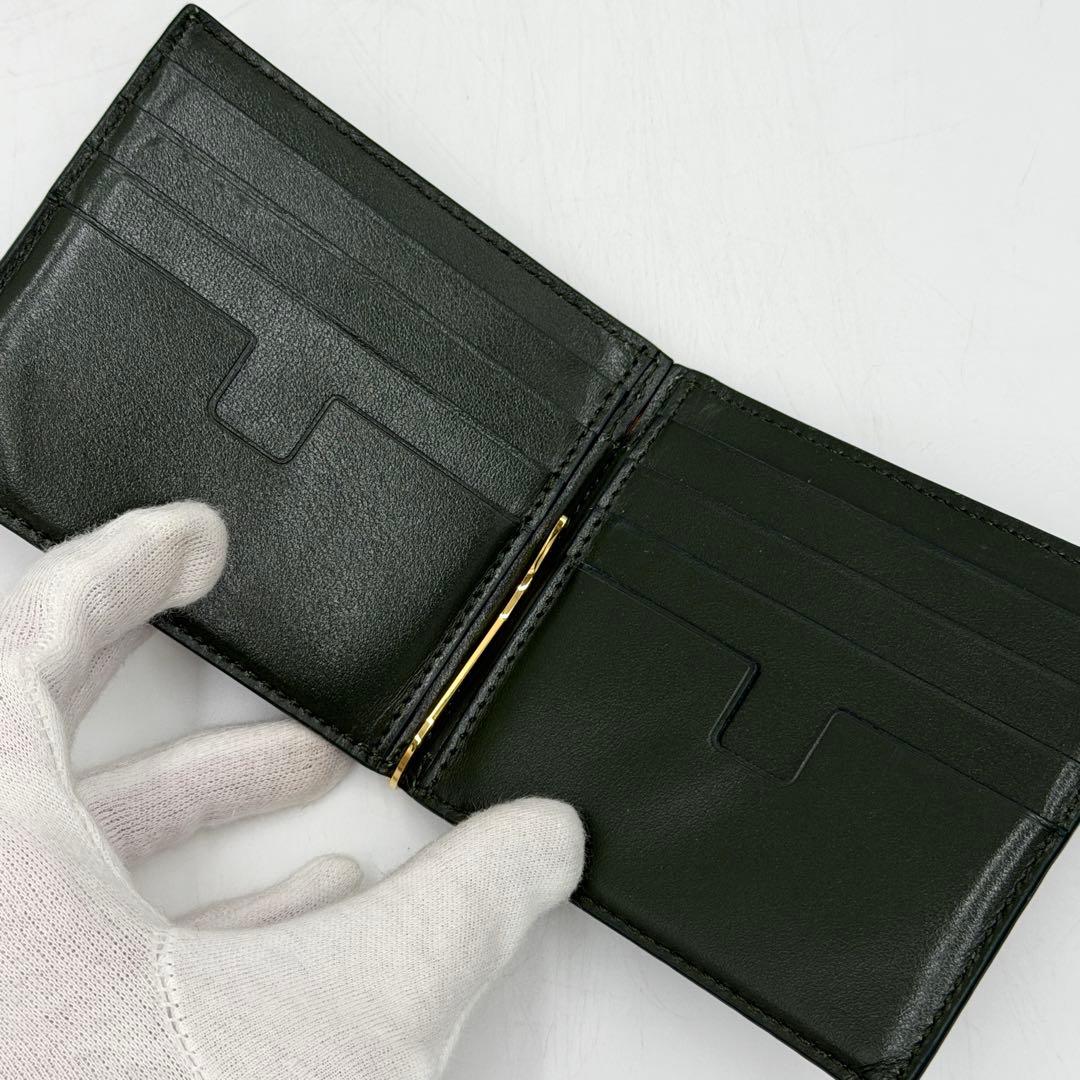 【美品】トムフォード マネークリップ クロコ型押し 金ロゴ レザー グリーン
