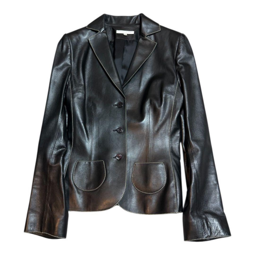 ❄️PAULE KAポールカ❄️ラムスキン　ジャケット　ブラック　白ステッチ✨