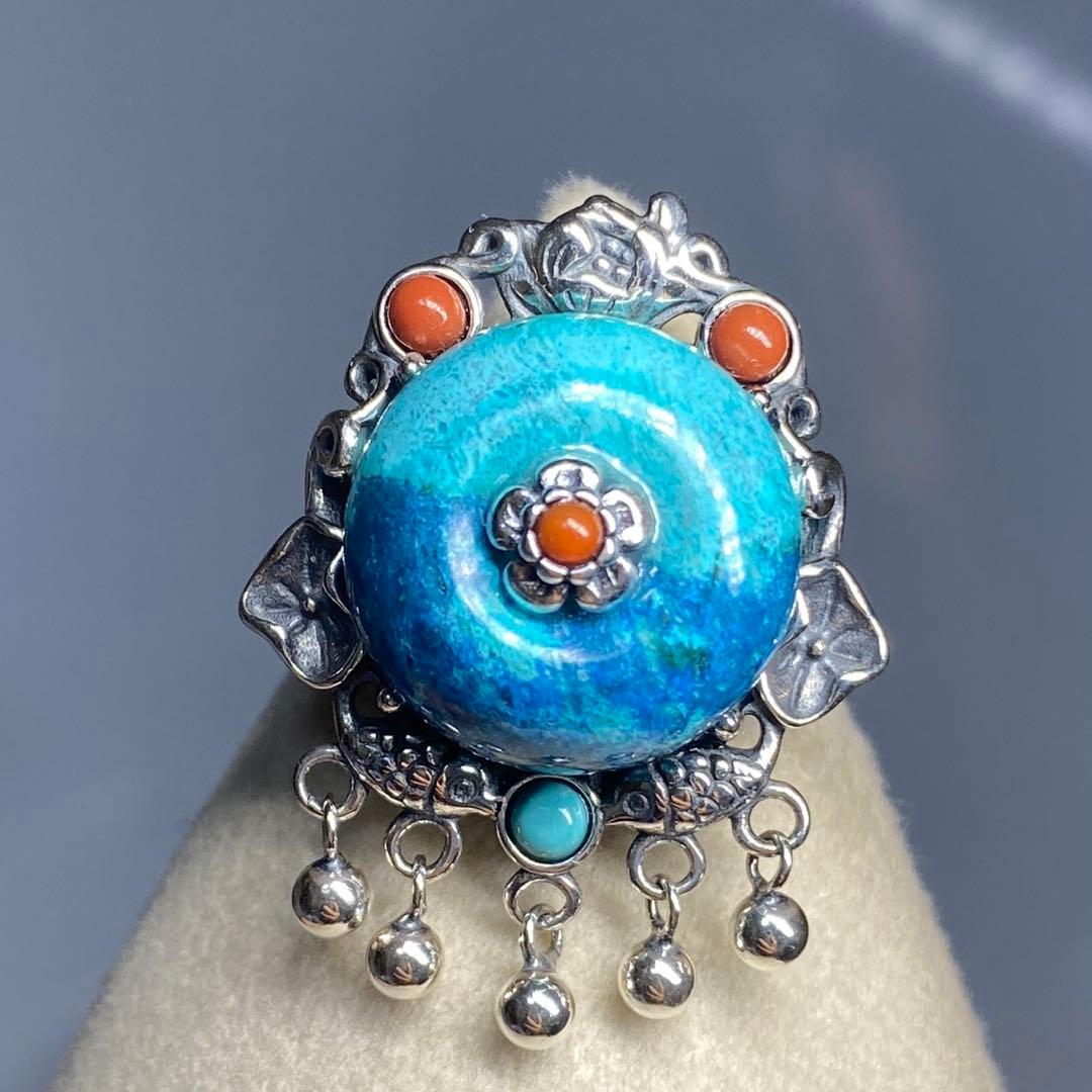 天然石リング　高品質クリソコラ　青　ナンホーンメノウ　SV925刻印