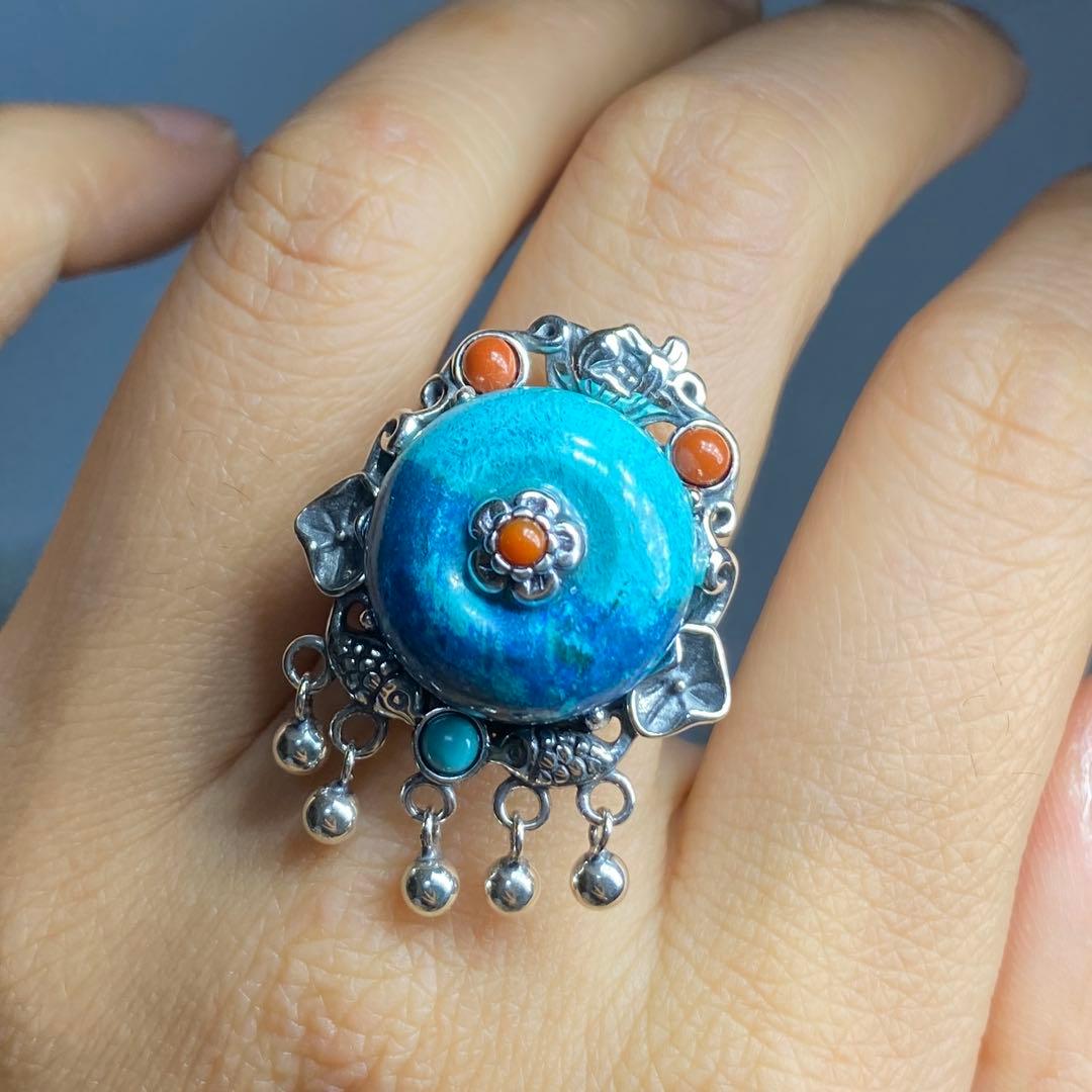 天然石リング　高品質クリソコラ　青　ナンホーンメノウ　SV925刻印