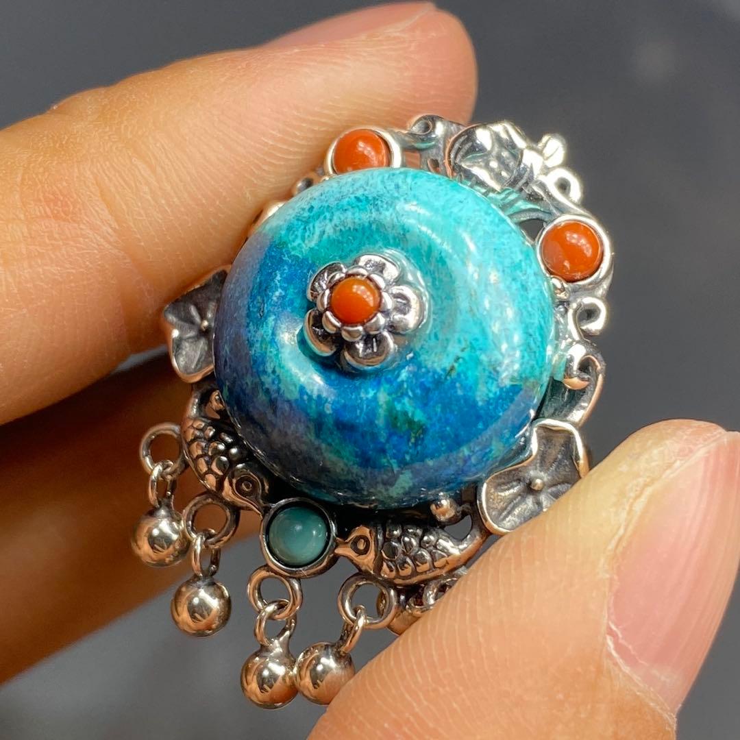 天然石リング　高品質クリソコラ　青　ナンホーンメノウ　SV925刻印