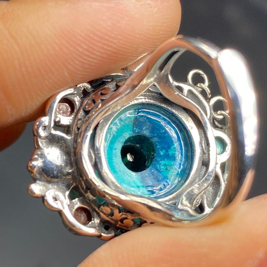 天然石リング　高品質クリソコラ　青　ナンホーンメノウ　SV925刻印