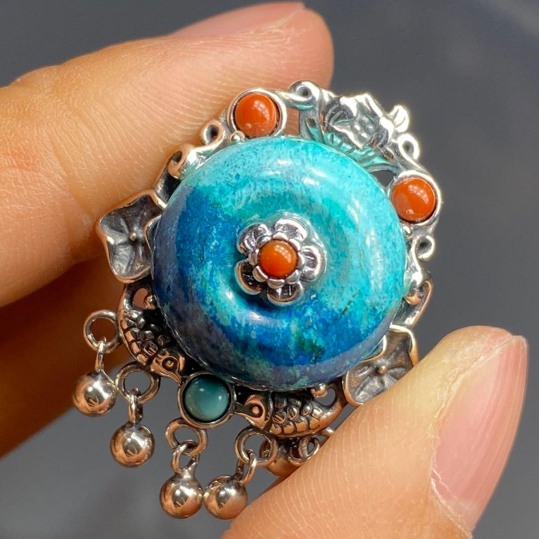 天然石リング　高品質クリソコラ　青　ナンホーンメノウ　SV925刻印