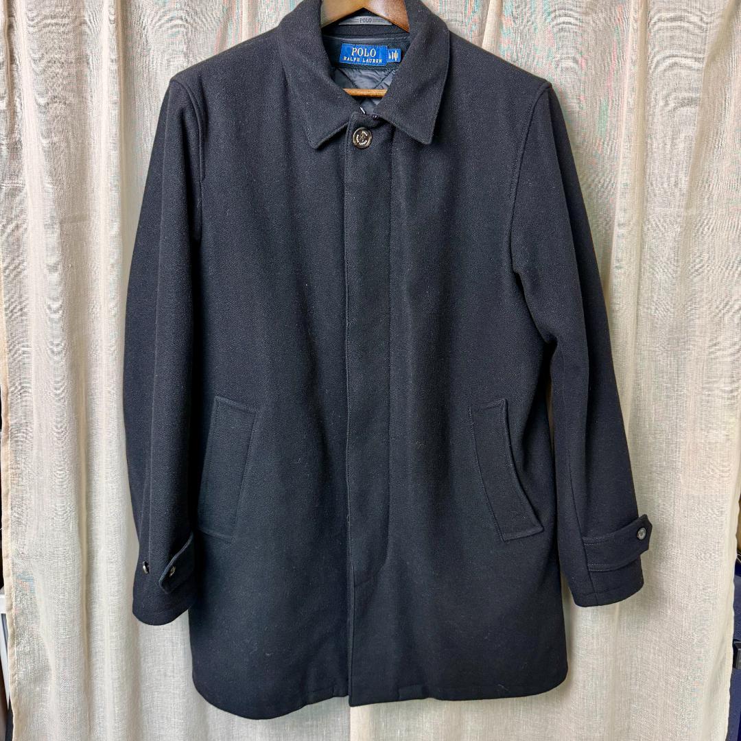 超美品 ポロラルフローレン ウール ビジネスコート 中綿ライナー付 黒