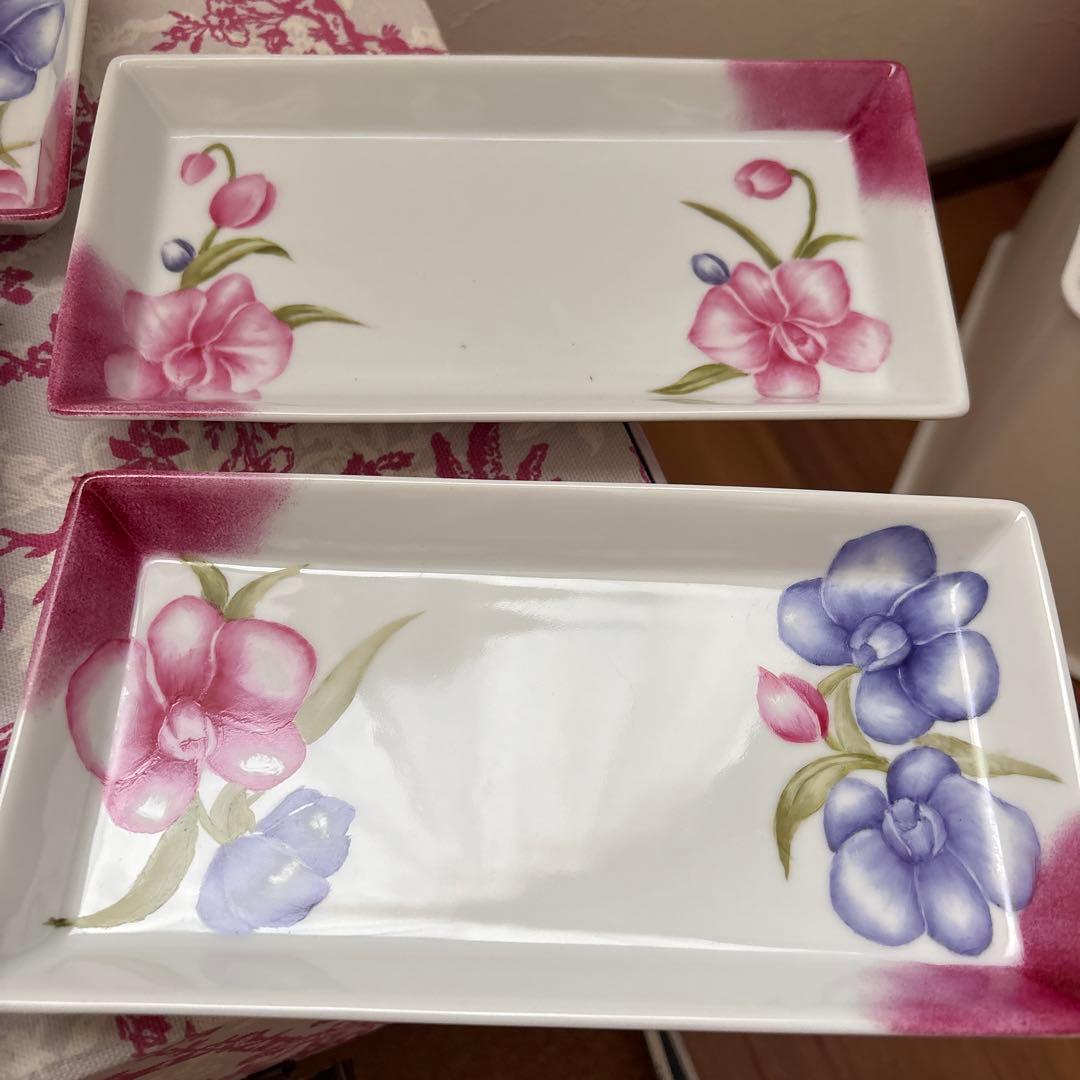 花柄陶磁器皿5枚セット（オリジナルボックス付き）ハンドメイド