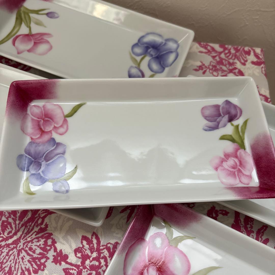 花柄陶磁器皿5枚セット（オリジナルボックス付き）ハンドメイド