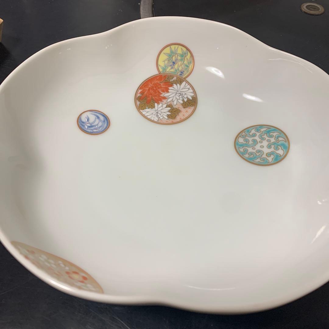 【中古】花柄波形皿 陶器製 木箱入り18-439