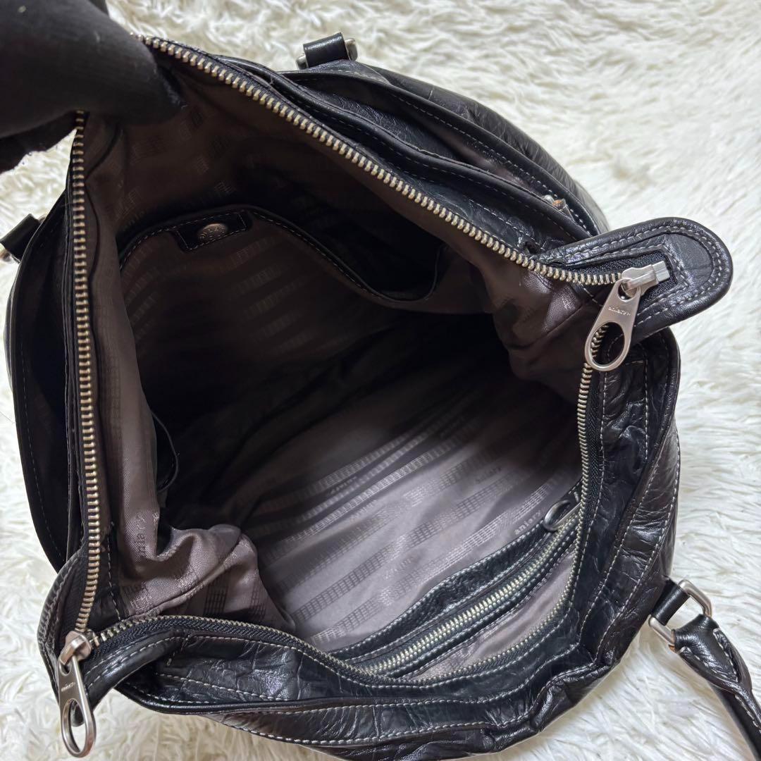 ✨️美品 アニアリ トートバッグ クロコ型押し 2WAY レザー A4可 黒