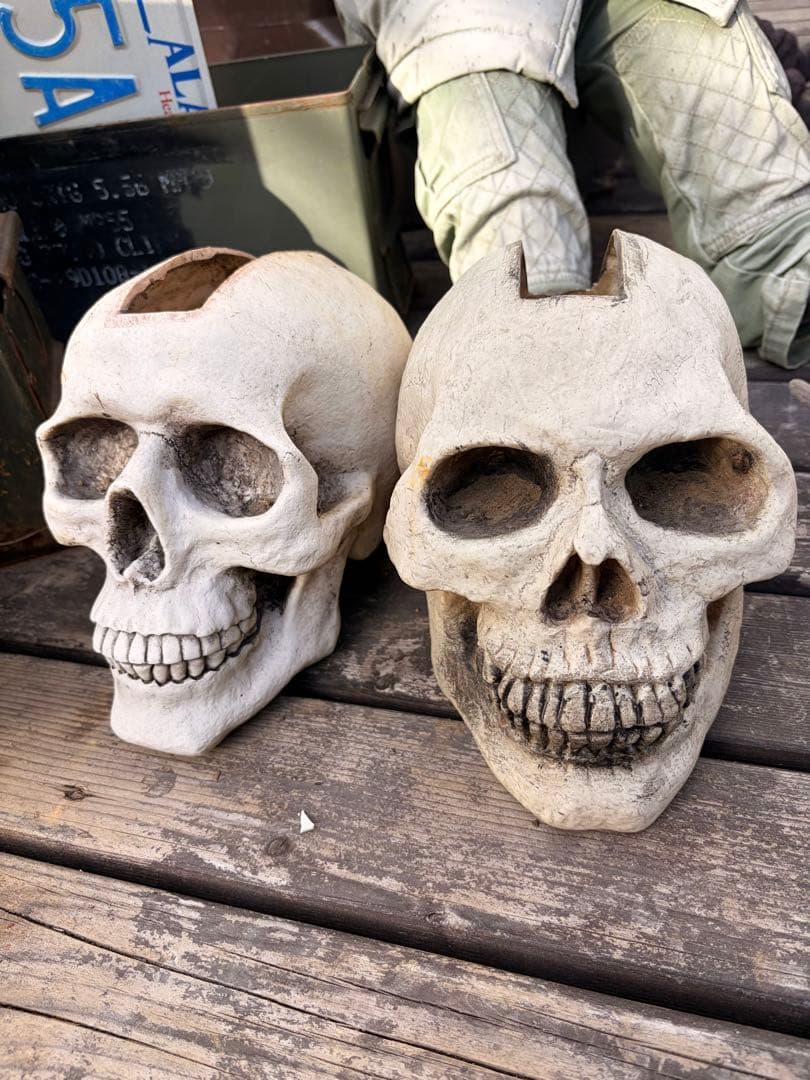 スカル鉢モヒカン等身大サイズ◇ドライガーデン　アメリカン　ガレージ　アガベ 多肉