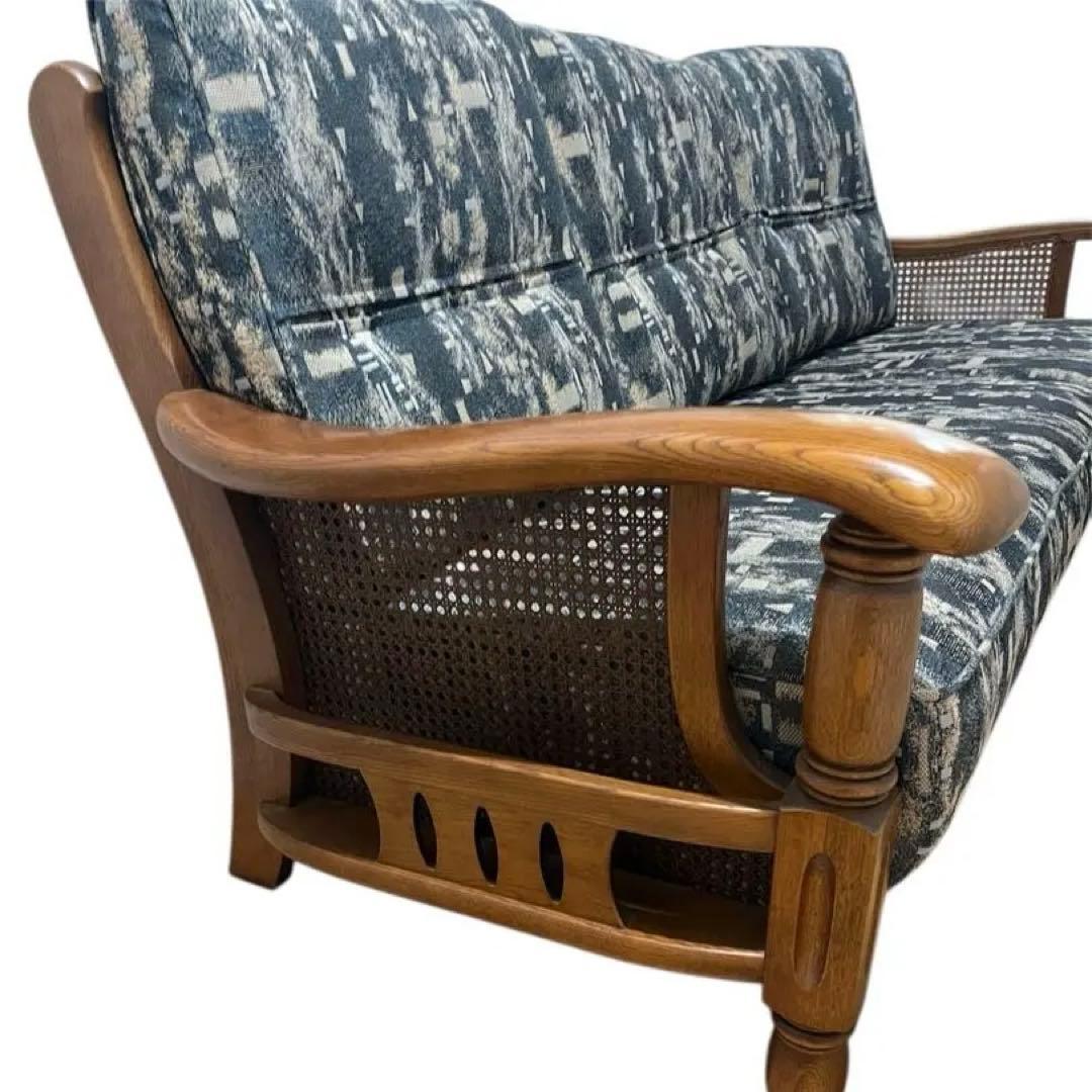 カリモク家具　コロニアル　3人掛け　オールドカリモク　ソファ　ラタン