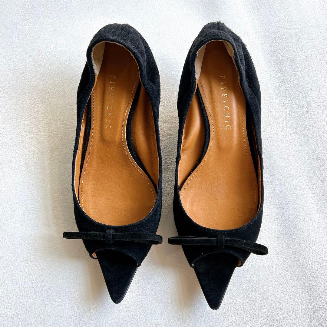 PIPPICHIC ピッピシック　スエードパンプス　リボン　ヒール　22.5