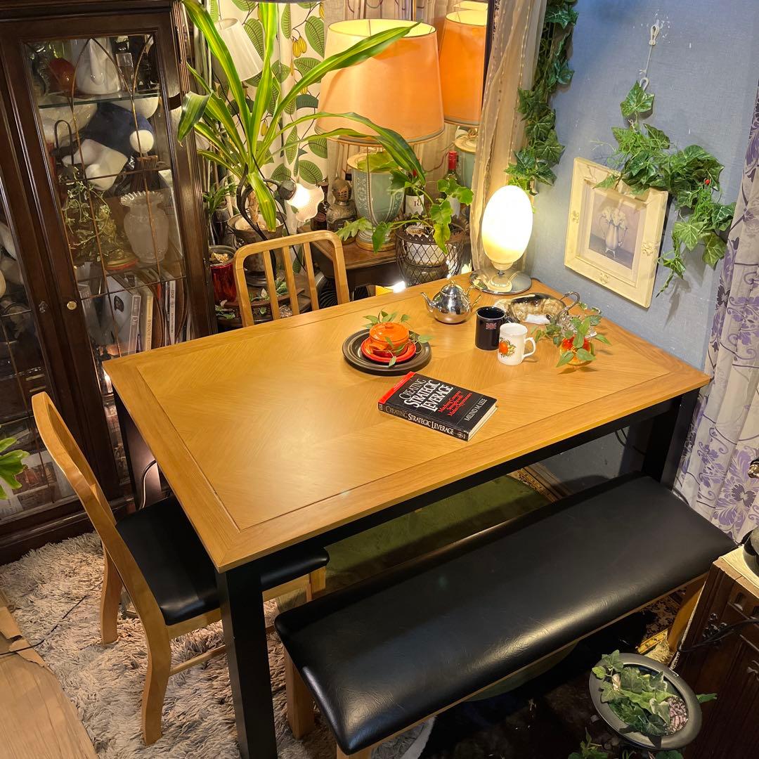 リュウ Sale ヴィンテージ ヘリンボーンデザインダイニングテーブル北欧