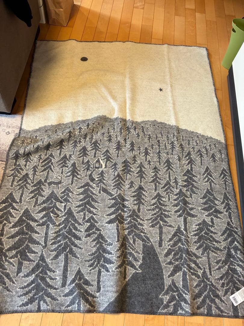 美品KLIPPAN✕mina perhonen 　ウールブランケット　グレー