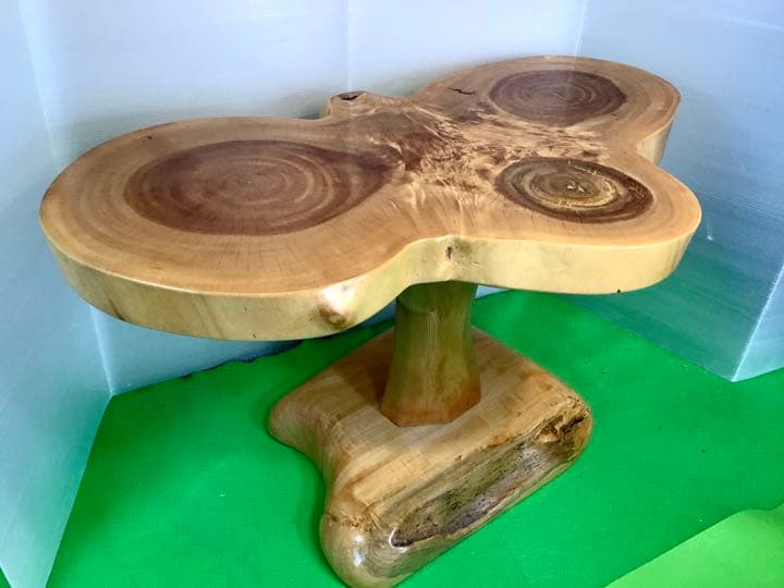 天然木　トチ　三連輪切りテーブル　手造り　一点物