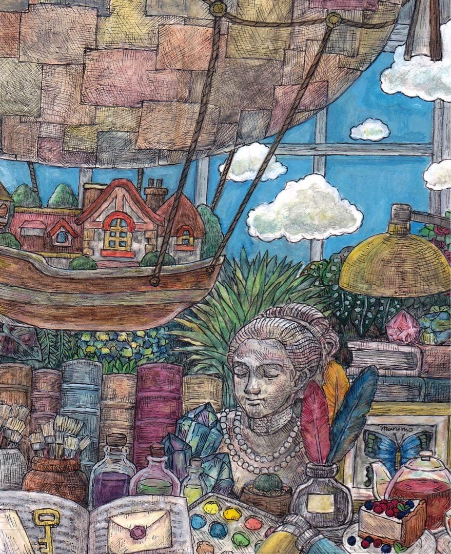 【原画】「ときめきの旅へ」ペン 水彩画