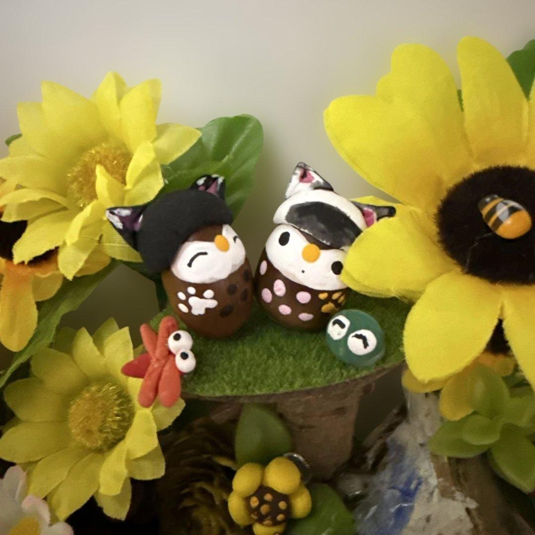 どんぐりアート♡猫帽子ひまわりBIGオブジェ♡