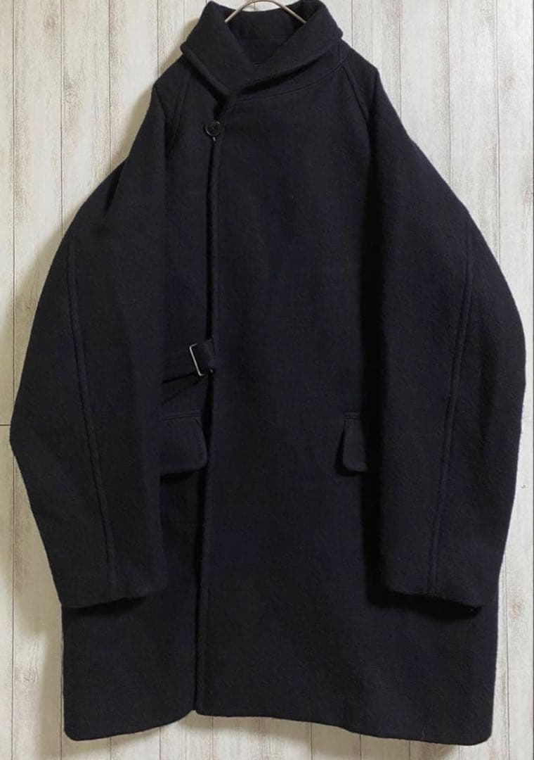 COMOLI ウール ショールカラーコート ネイビー サイズ3