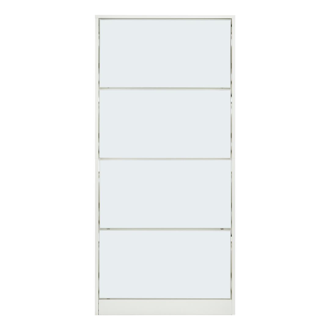 ホワイト 薄型 4段 シューズラック スリム シューズボックス 靴箱 下駄箱